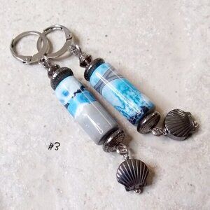 SURF'S UP! One-of-a-kind! Blue & Gray Agate + Hematite Shell Beaded Earrings